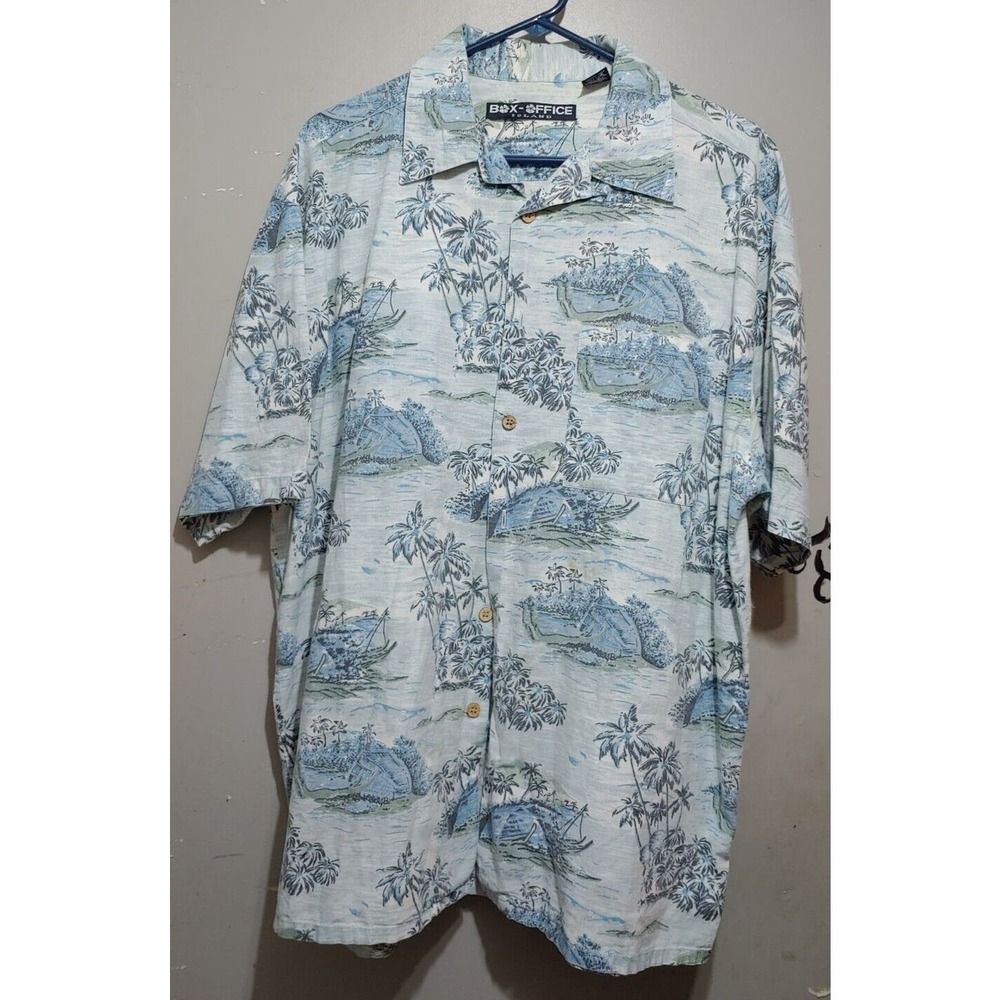 Box Office Island Hawaiian Shirt Men's Large (STAINED)